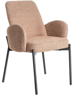 Fauteuil de table haut de gamme en Tissu Rose pêche Chiné Métal Noir Tilani (Lot de 2) - 1