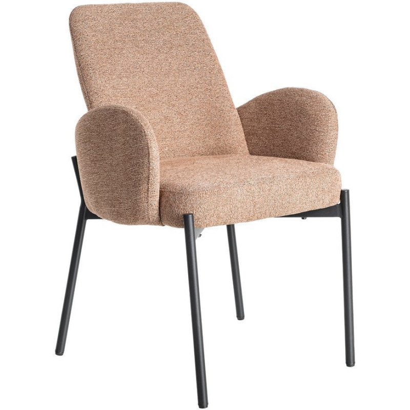 Fauteuil de table haut de gamme en Tissu Rose pêche Chiné Métal Noir Tilani (Lot de 2) - 1