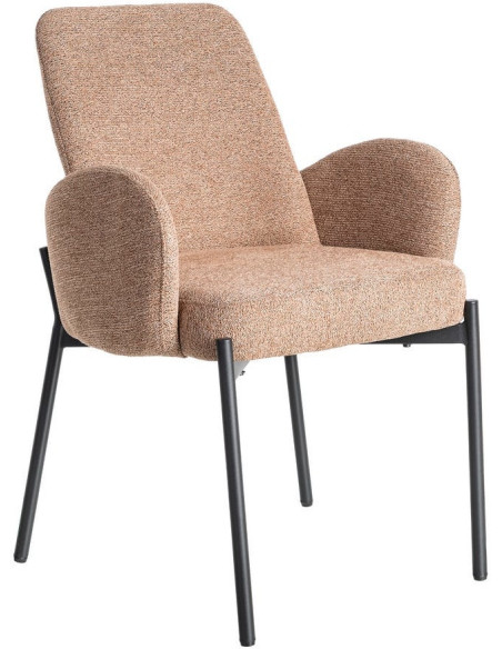 Fauteuil de table haut de gamme en Tissu Rose pêche Chiné Métal Noir Tilani (Lot de 2) - 1