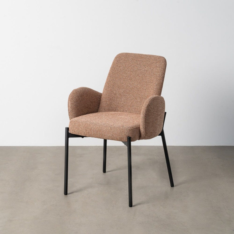 Fauteuil de table haut de gamme en Tissu Rose pêche Chiné Métal Noir Tilani (Lot de 2) - 2