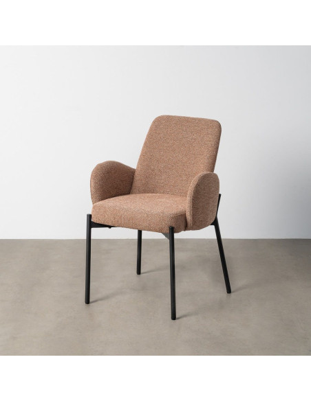 Fauteuil de table haut de gamme en Tissu Rose pêche Chiné Métal Noir Tilani (Lot de 2) - 2