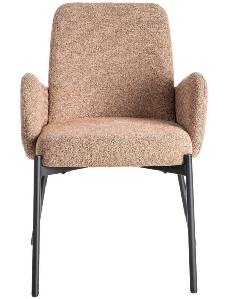 Fauteuil de table haut de gamme en Tissu Rose pêche Chiné Métal Noir Tilani (Lot de 2) - 3