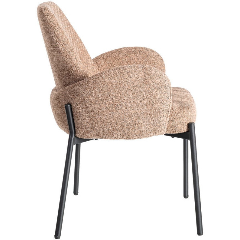 Fauteuil de table haut de gamme en Tissu Rose pêche Chiné Métal Noir Tilani (Lot de 2) - 4