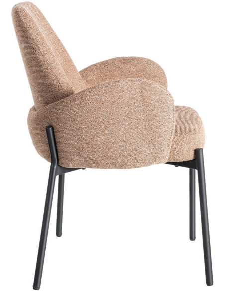 Fauteuil de table haut de gamme en Tissu Rose pêche Chiné Métal Noir Tilani (Lot de 2) - 4
