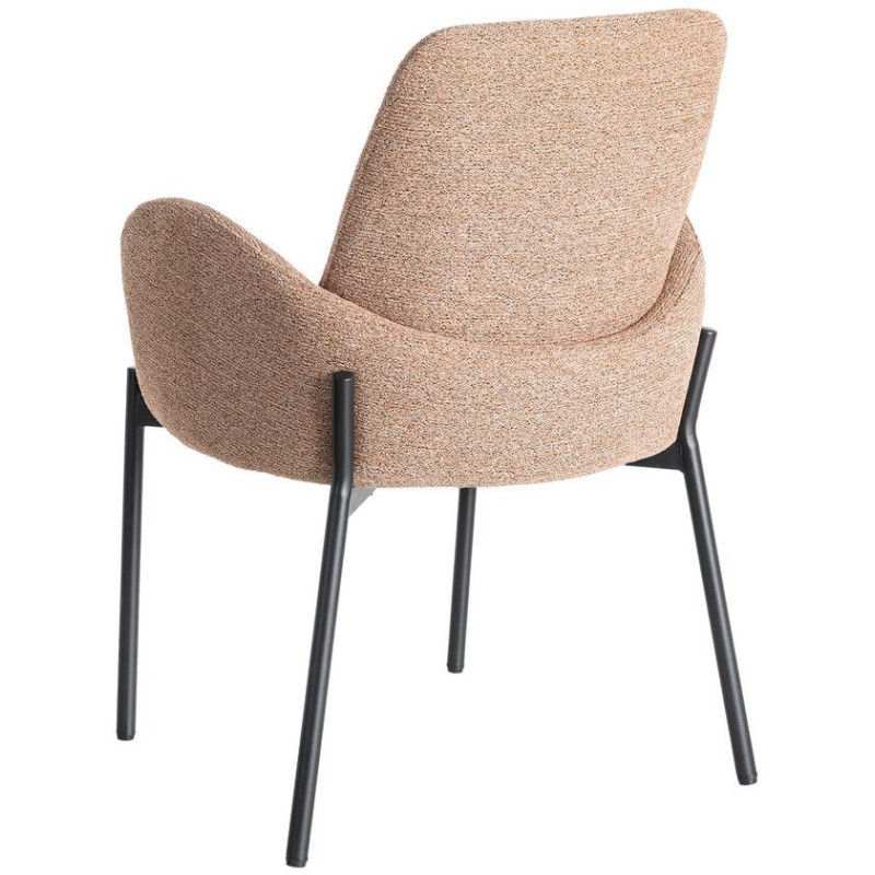 Fauteuil de table haut de gamme en Tissu Rose pêche Chiné Métal Noir Tilani (Lot de 2) - 5