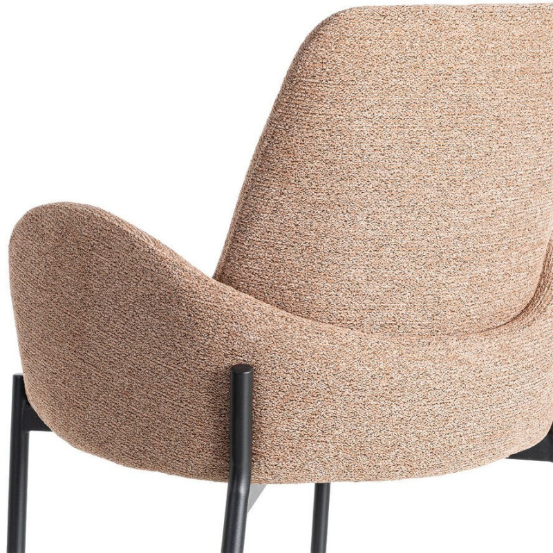 Fauteuil de table haut de gamme en Tissu Rose pêche Chiné Métal Noir Tilani (Lot de 2) - 6