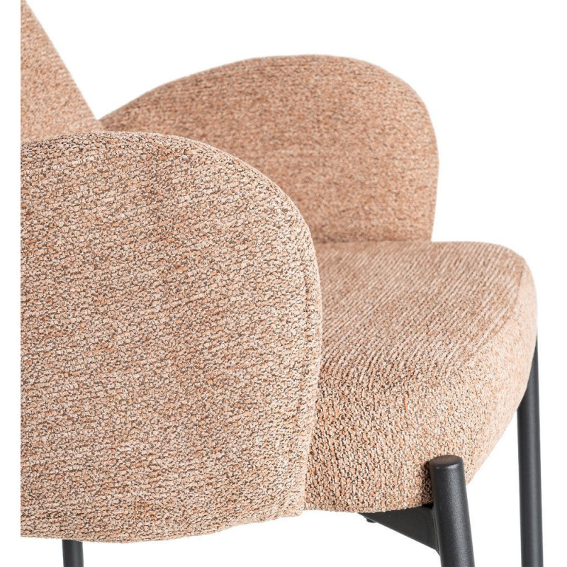 Fauteuil de table haut de gamme en Tissu Rose pêche Chiné Métal Noir Tilani (Lot de 2) - 7