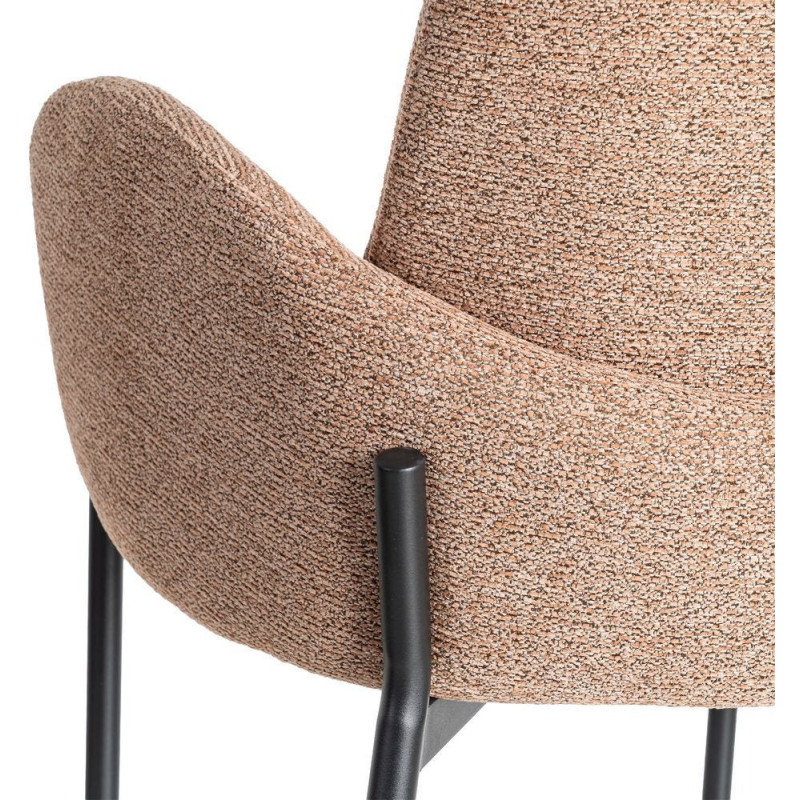 Fauteuil de table haut de gamme en Tissu Rose pêche Chiné Métal Noir Tilani (Lot de 2) - 9