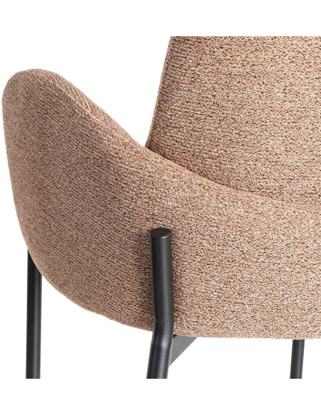 Fauteuil de table haut de gamme en Tissu Rose pêche Chiné Métal Noir Tilani (Lot de 2) - 9