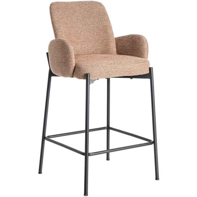 Tabouret de bar haut de gamme en Tissu Rose pêche Chiné Métal Noir Tilani (Lot de 2) - 1