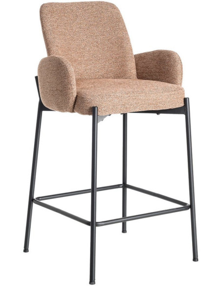 Tabouret de bar haut de gamme en Tissu Rose pêche Chiné Métal Noir Tilani (Lot de 2) - 1