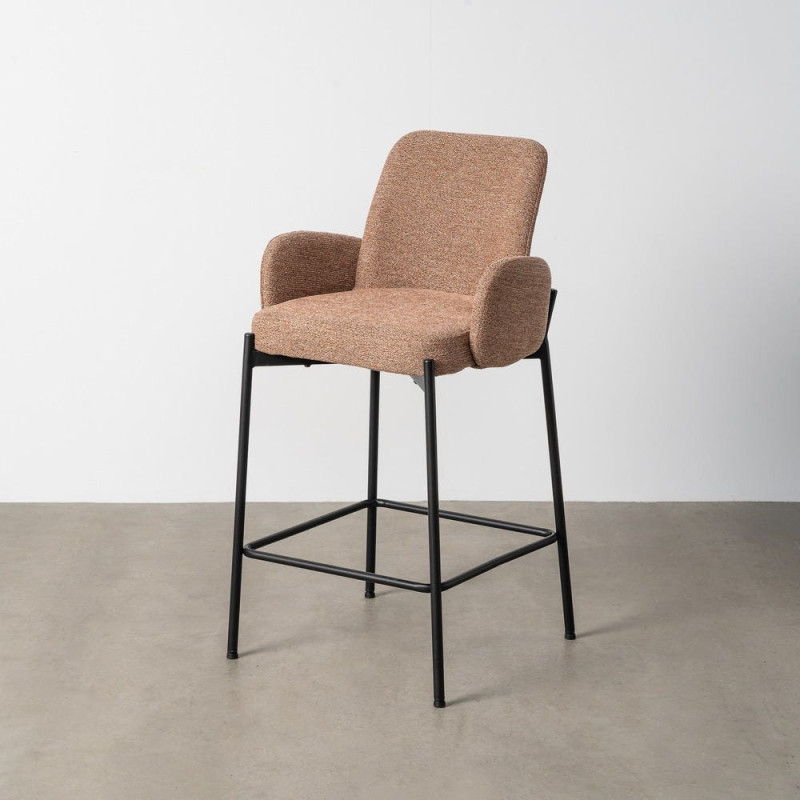 Tabouret de bar haut de gamme en Tissu Rose pêche Chiné Métal Noir Tilani (Lot de 2) - 2