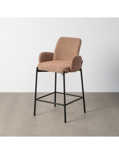 Tabouret de bar haut de gamme en Tissu Rose pêche Chiné Métal Noir Tilani (Lot de 2) - 2