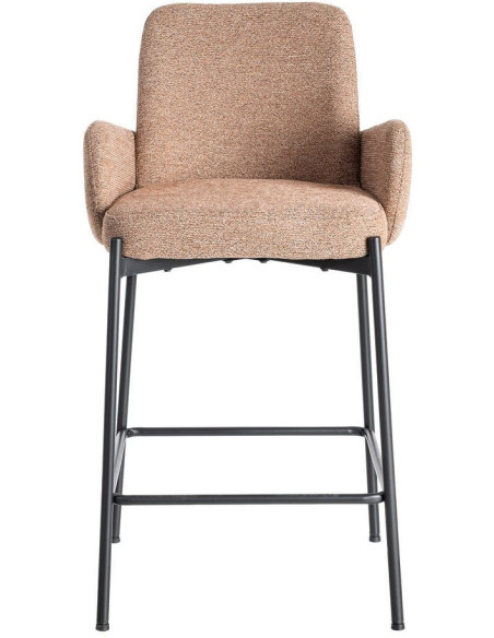 Tabouret de bar haut de gamme en Tissu Rose pêche Chiné Métal Noir Tilani (Lot de 2) - 3