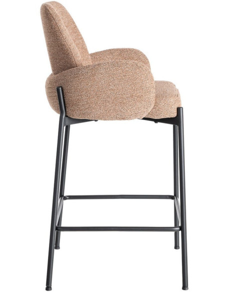 Tabouret de bar haut de gamme en Tissu Rose pêche Chiné Métal Noir Tilani (Lot de 2) - 4