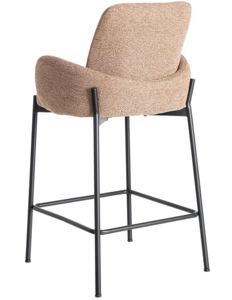 Tabouret de bar haut de gamme en Tissu Rose pêche Chiné Métal Noir Tilani (Lot de 2) - 5