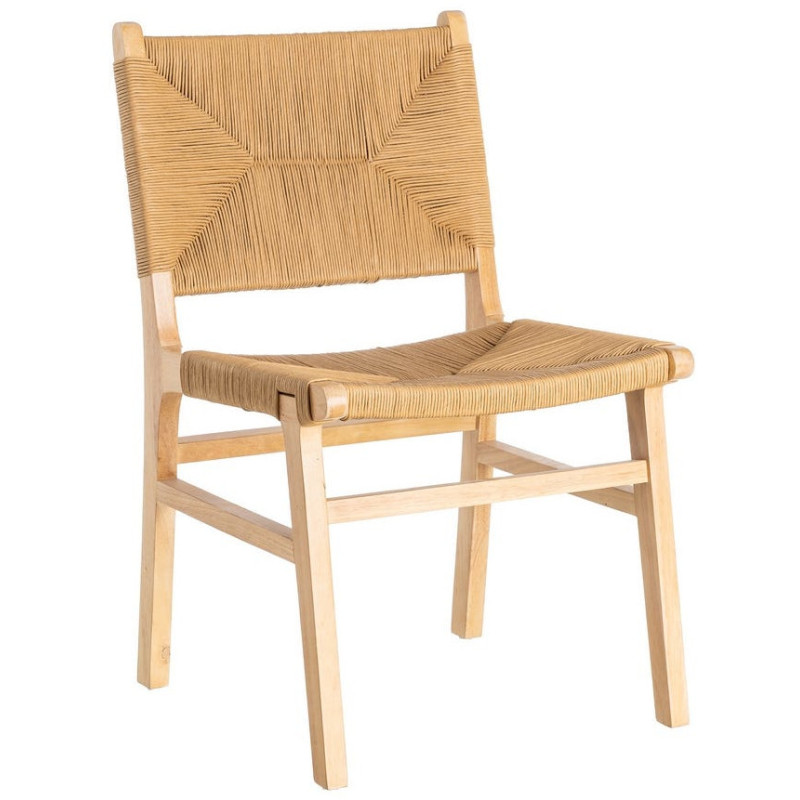Chaise scandinave en Bois d'hévéa Naturel Corde de papier Beige Tressé Nelora (Lot de 2) - 1