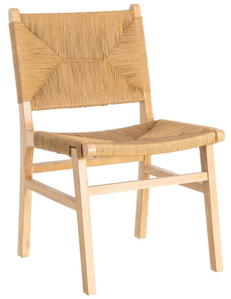 Chaise scandinave en Bois d'hévéa Naturel Corde de papier Beige Tressé Nelora (Lot de 2) - 1