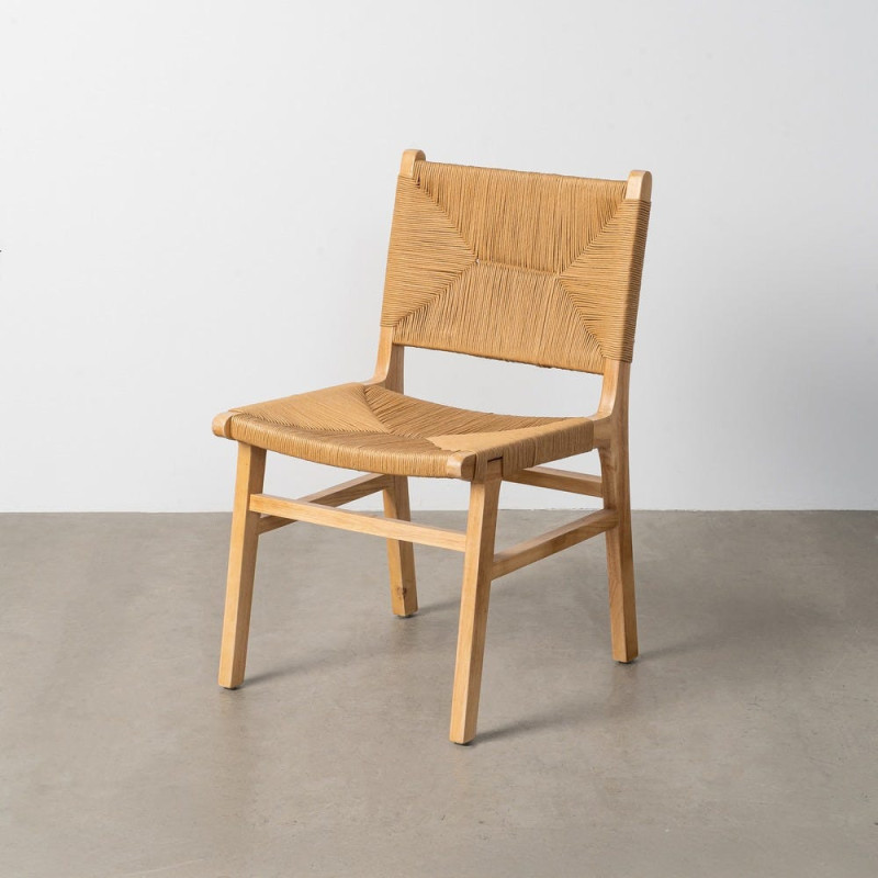 Chaise scandinave en Bois d'hévéa Naturel Corde de papier Beige Tressé Nelora (Lot de 2) - 2