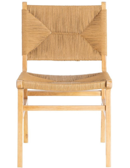 Chaise scandinave en Bois d'hévéa Naturel Corde de papier Beige Tressé Nelora (Lot de 2) - 3