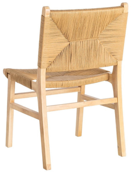 Chaise scandinave en Bois d'hévéa Naturel Corde de papier Beige Tressé Nelora (Lot de 2) - 5