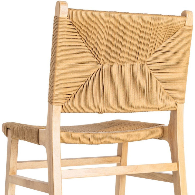 Chaise scandinave en Bois d'hévéa Naturel Corde de papier Beige Tressé Nelora (Lot de 2) - 6