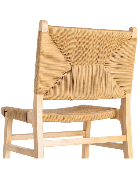 Chaise scandinave en Bois d'hévéa Naturel Corde de papier Beige Tressé Nelora (Lot de 2) - 6