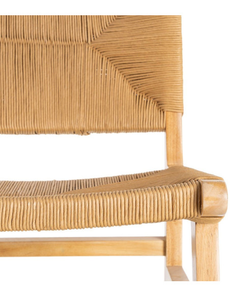 Chaise scandinave en Bois d'hévéa Naturel Corde de papier Beige Tressé Nelora (Lot de 2) - 9