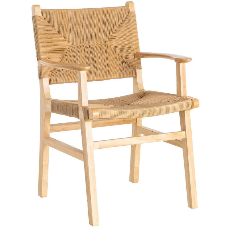 Fauteuil de table scandinave en Bois d'hévéa Naturel Corde de papier Beige Tressé Nelora (Lot de 2) - 1