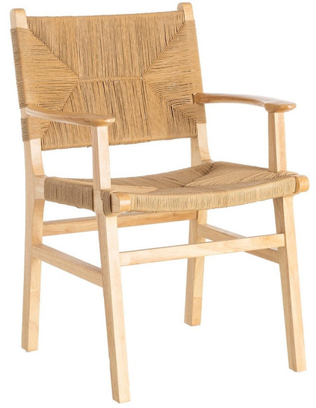 Fauteuil de table scandinave en Bois d'hévéa Naturel Corde de papier Beige Tressé Nelora (Lot de 2) - 1