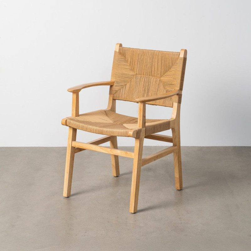 Fauteuil de table scandinave en Bois d'hévéa Naturel Corde de papier Beige Tressé Nelora (Lot de 2) - 2