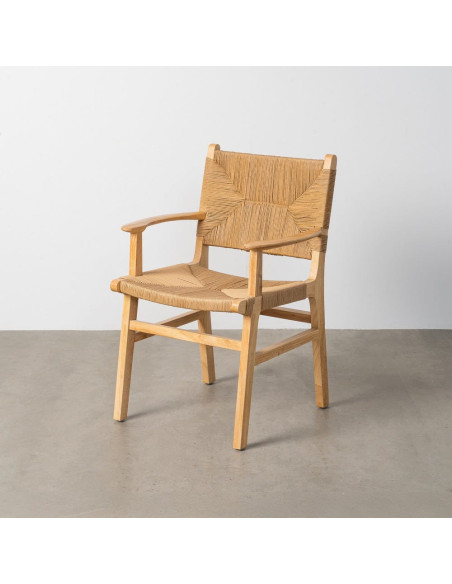 Fauteuil de table scandinave en Bois d'hévéa Naturel Corde de papier Beige Tressé Nelora (Lot de 2) - 2