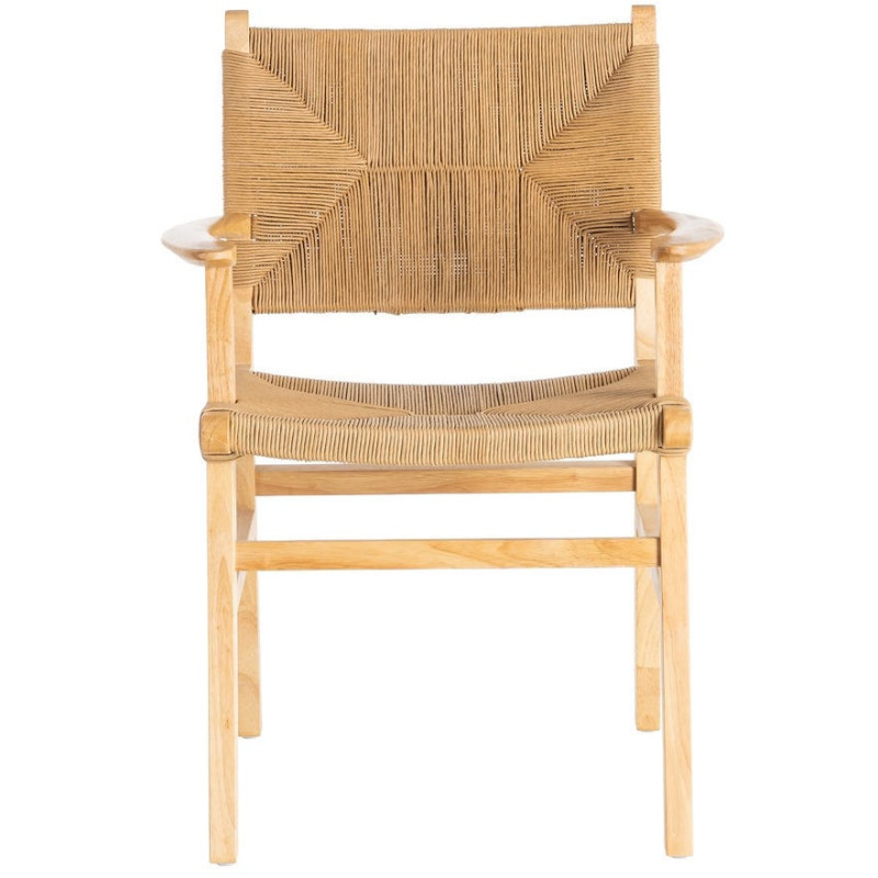 Fauteuil de table scandinave en Bois d'hévéa Naturel Corde de papier Beige Tressé Nelora (Lot de 2) - 3