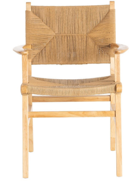 Fauteuil de table scandinave en Bois d'hévéa Naturel Corde de papier Beige Tressé Nelora (Lot de 2) - 3