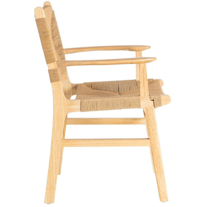 Fauteuil de table scandinave en Bois d'hévéa Naturel Corde de papier Beige Tressé Nelora (Lot de 2) - 4