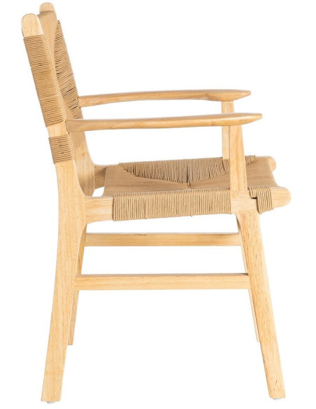 Fauteuil de table scandinave en Bois d'hévéa Naturel Corde de papier Beige Tressé Nelora (Lot de 2) - 4