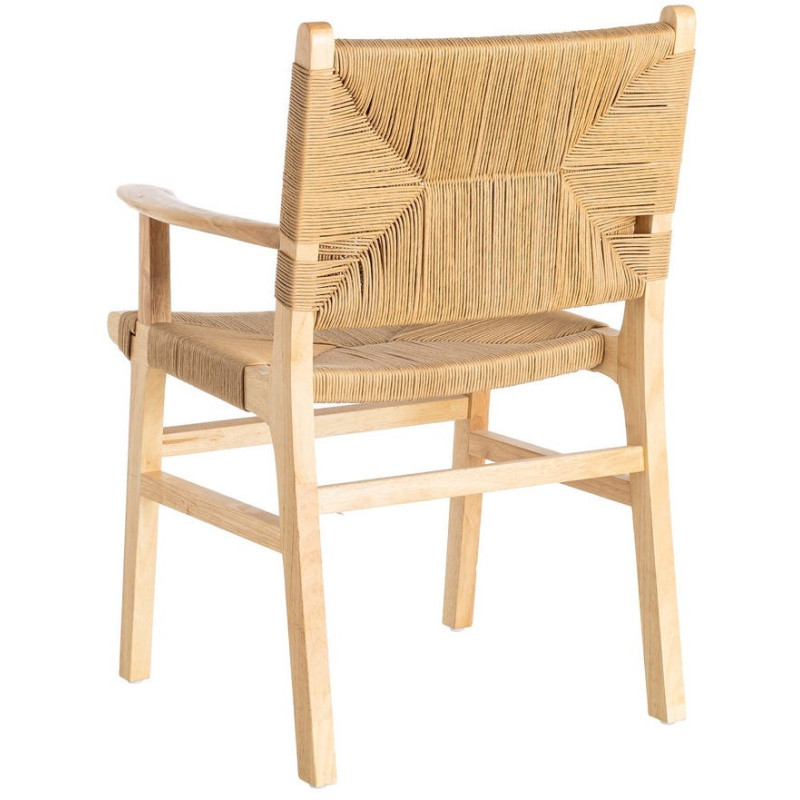 Fauteuil de table scandinave en Bois d'hévéa Naturel Corde de papier Beige Tressé Nelora (Lot de 2) - 5