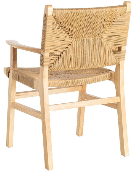 Fauteuil de table scandinave en Bois d'hévéa Naturel Corde de papier Beige Tressé Nelora (Lot de 2) - 5