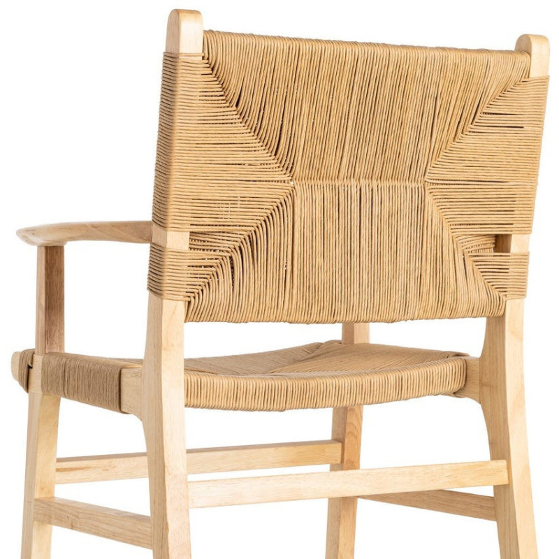 Fauteuil de table scandinave en Bois d'hévéa Naturel Corde de papier Beige Tressé Nelora (Lot de 2) - 6