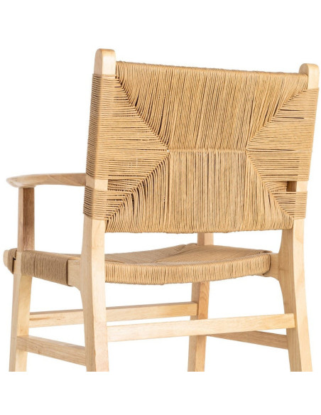 Fauteuil de table scandinave en Bois d'hévéa Naturel Corde de papier Beige Tressé Nelora (Lot de 2) - 6