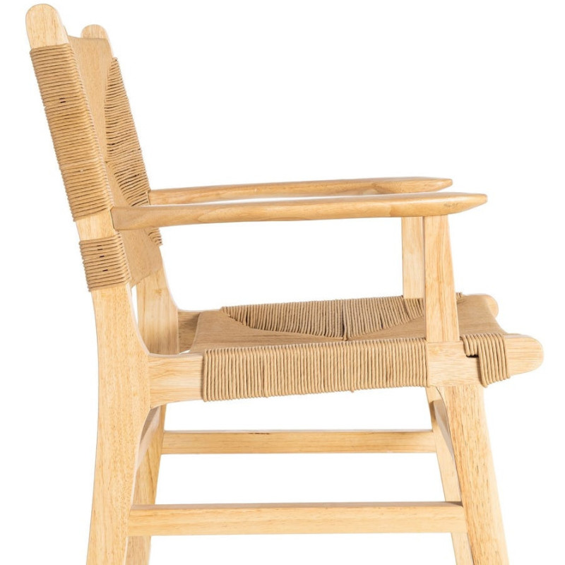 Fauteuil de table scandinave en Bois d'hévéa Naturel Corde de papier Beige Tressé Nelora (Lot de 2) - 7