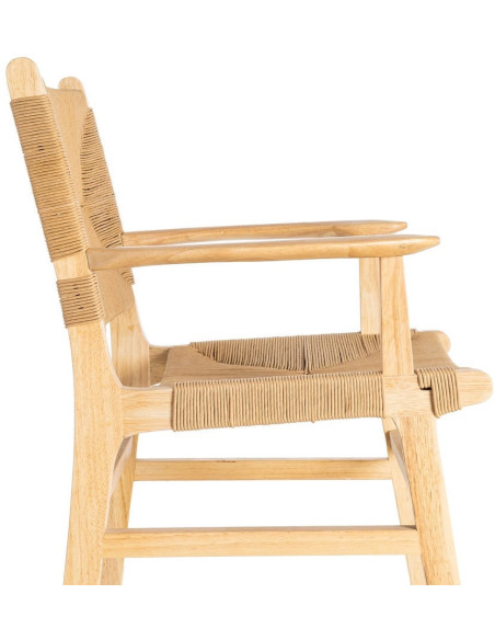 Fauteuil de table scandinave en Bois d'hévéa Naturel Corde de papier Beige Tressé Nelora (Lot de 2) - 7