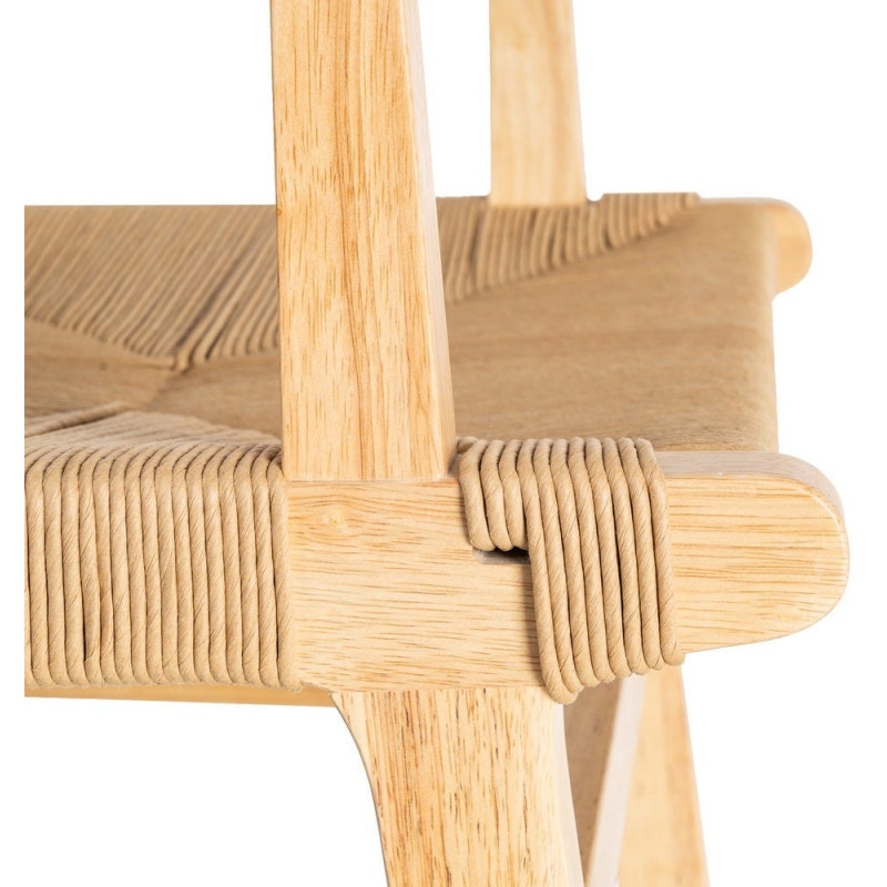 Fauteuil de table scandinave en Bois d'hévéa Naturel Corde de papier Beige Tressé Nelora (Lot de 2) - 8