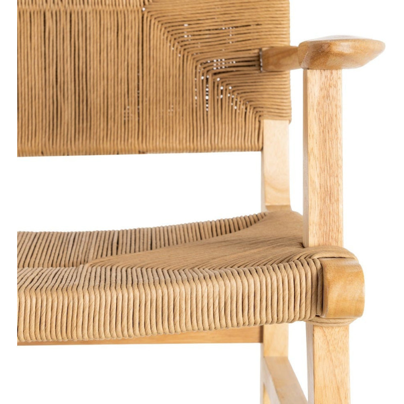Fauteuil de table scandinave en Bois d'hévéa Naturel Corde de papier Beige Tressé Nelora (Lot de 2) - 9