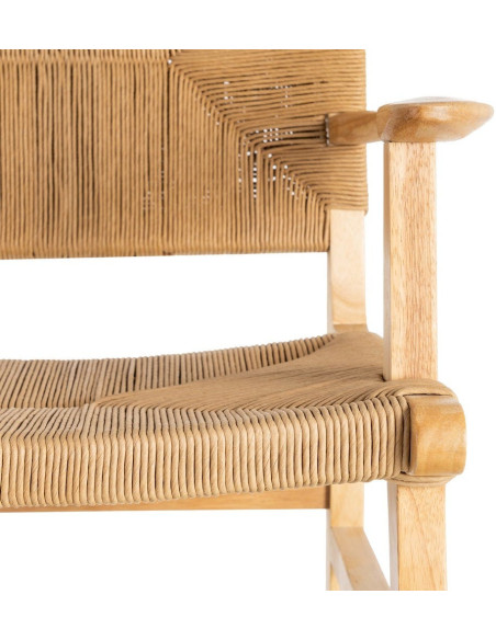 Fauteuil de table scandinave en Bois d'hévéa Naturel Corde de papier Beige Tressé Nelora (Lot de 2) - 9