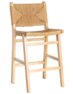 Tabouret de comptoir scandinave en Bois d'hévéa Naturel Corde de papier Beige Tressé Nelora (Lot de 2) - 1