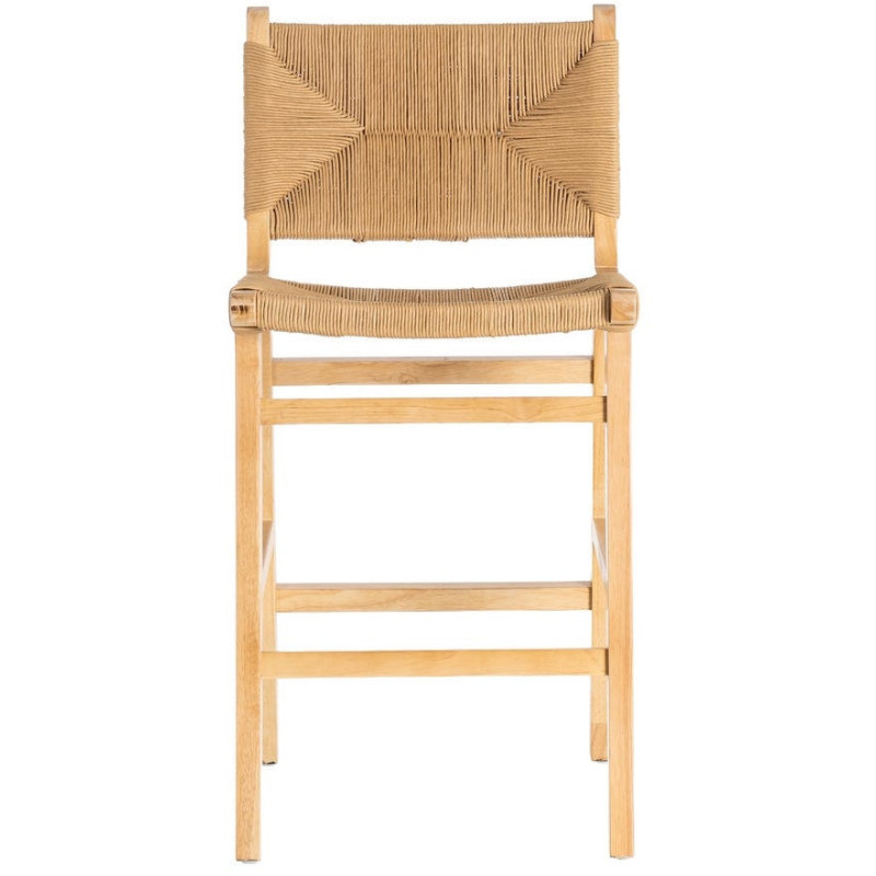 Tabouret de comptoir scandinave en Bois d'hévéa Naturel Corde de papier Beige Tressé Nelora (Lot de 2) - 3