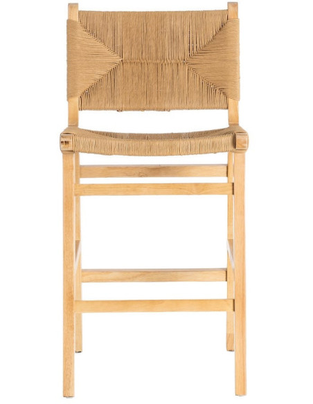 Tabouret de comptoir scandinave en Bois d'hévéa Naturel Corde de papier Beige Tressé Nelora (Lot de 2) - 3