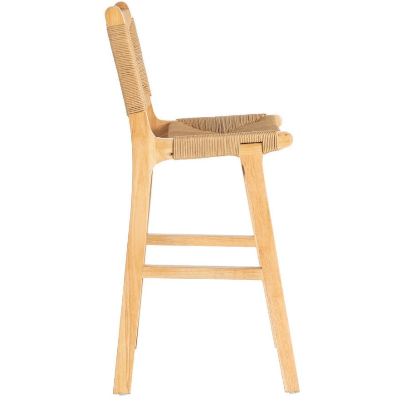 Tabouret de comptoir scandinave en Bois d'hévéa Naturel Corde de papier Beige Tressé Nelora (Lot de 2) - 4