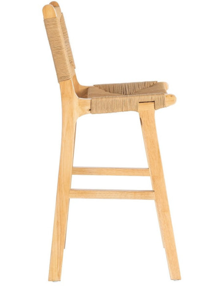 Tabouret de comptoir scandinave en Bois d'hévéa Naturel Corde de papier Beige Tressé Nelora (Lot de 2) - 4